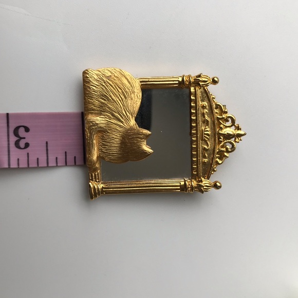Vintage Signed JJ Jonette Cat Looking In Mirror Pin Brooch - Picture 4 of 4